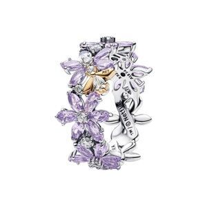 Pandora Bridgerton Herbarium & Bee Purple Floral Silver Ring Size 6 52mm New